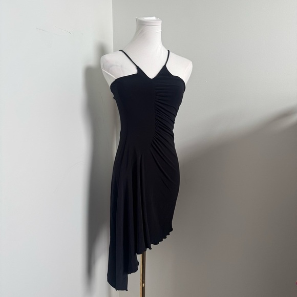 Y2K Black Ruched Asymmetrical Mini Dress Spaghetti Strap Fairycore S - Picture 2 of 8